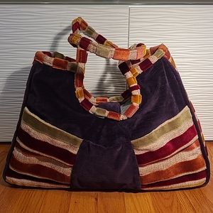 Offhand Designs 18” Knitting Project Bag Tote Purple Tan Velour Tapestry